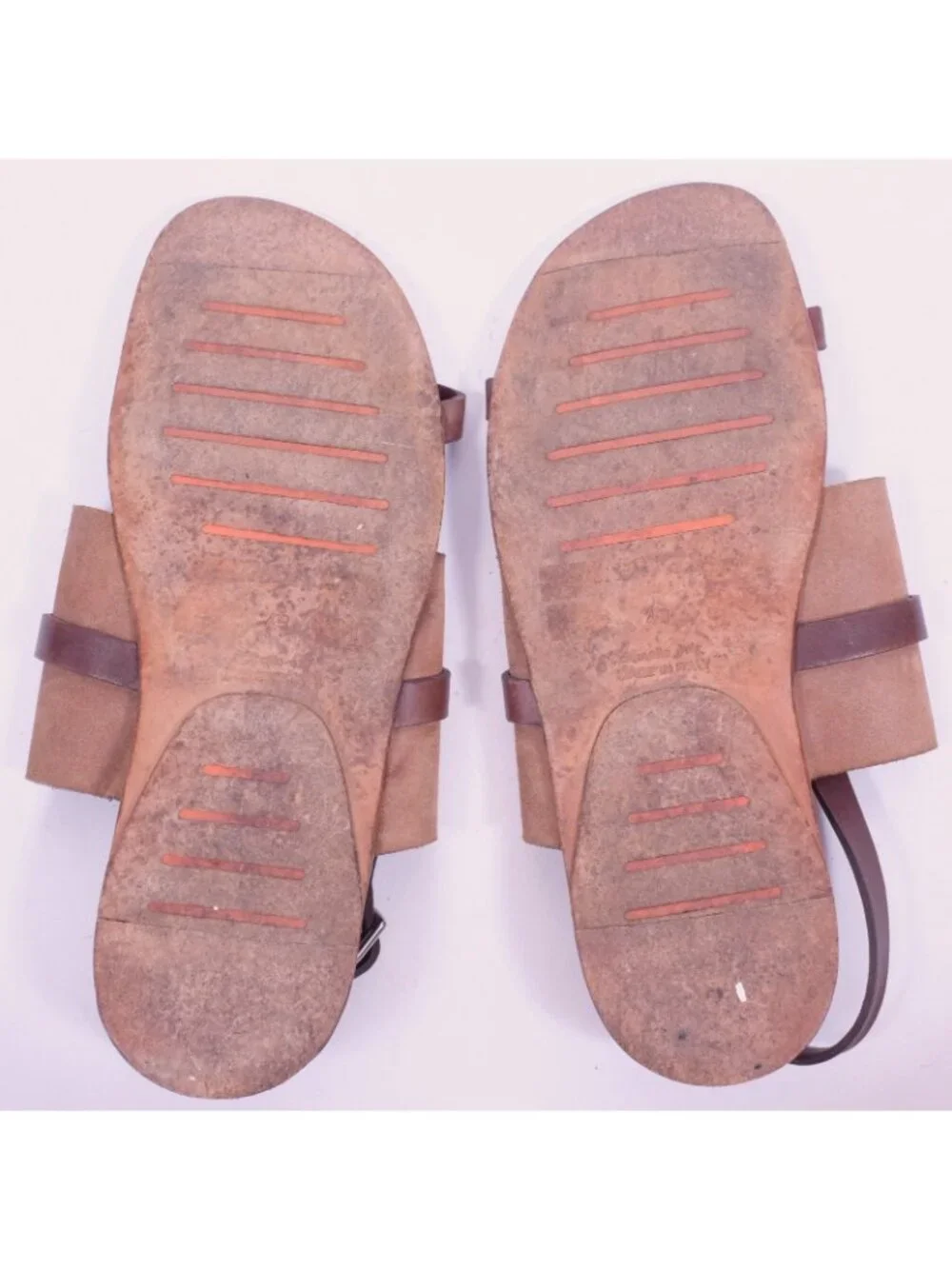 HERMES Tao sandals slides 43 US 10 leather brown silver buckles